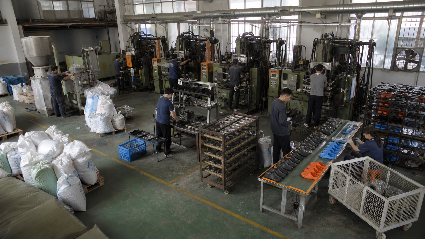 Footwear production floor representing OEM and ODM manufacturing routes